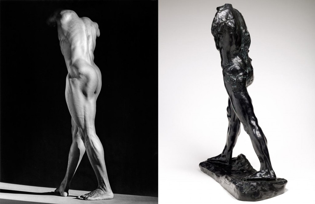 Robert Mapplethorpe (1946-1989), Michael Reed, 1987, MAP 1728 © 2014 Robert Mapplethorpe Foundation, Inc. All rights reserved — Auguste Rodin (1840-1917), L’Homme qui marche, vers 1899, bronze, 85 x 59,8 x 26,5 cm, Paris, musée Rodin, S. 495 © Paris, musée Rodin, ph. C. Baraja