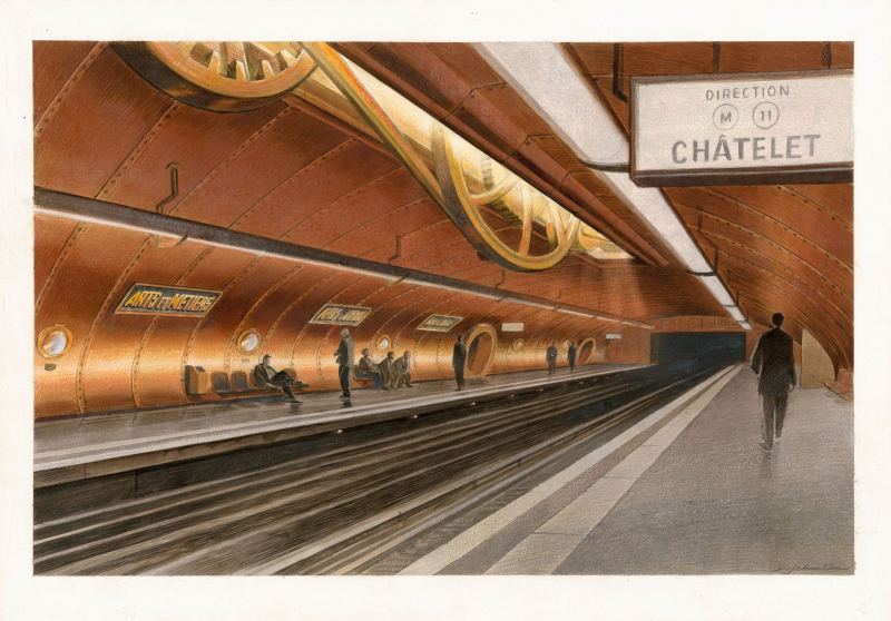 François Schuiten illustration de la station de métro Arts et Métiers Paris