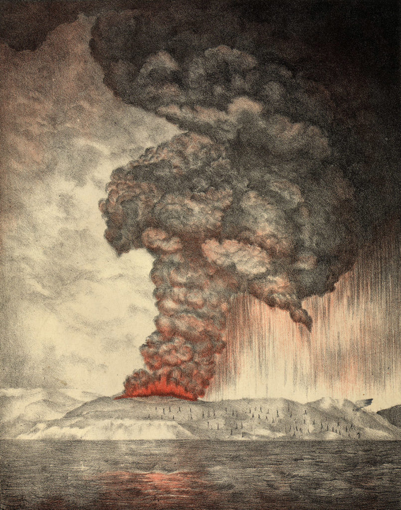 Lithograph from 1888 showing the eruption of Krakatoa in 1883