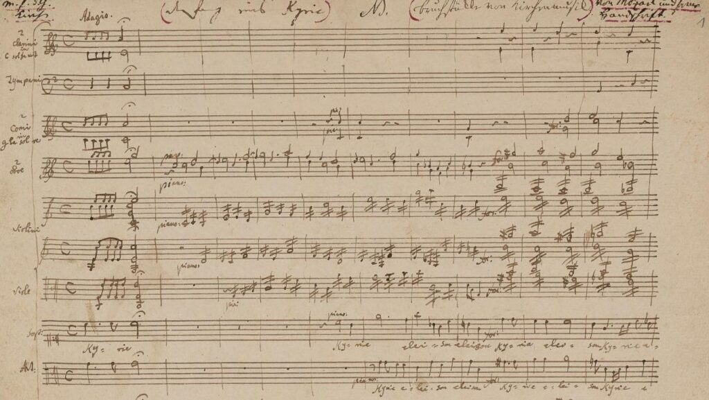 Autograph manuscript of a kyrie in C by Wolfgang Amadeus Mozart