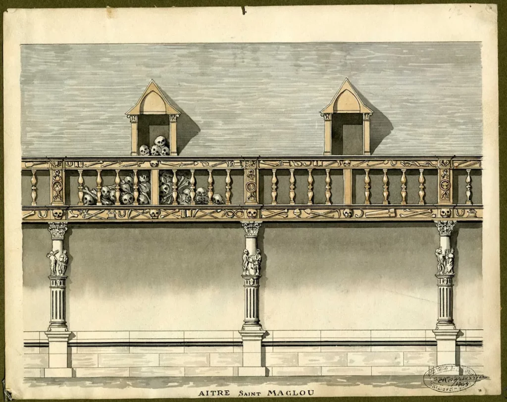 Dessin de l'aître Saint-Maclou à Rouen