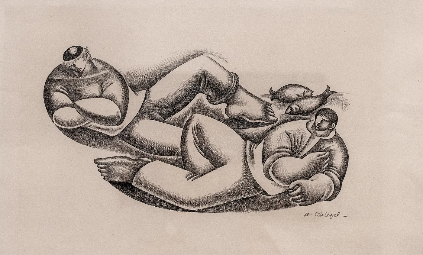 Quand les peintres ont réinventé le théâtre : l'incroyable aventure de Jean Vilar 14 Andrée Schlegel Vilar, Marins, Mai 1949, encre sur papier